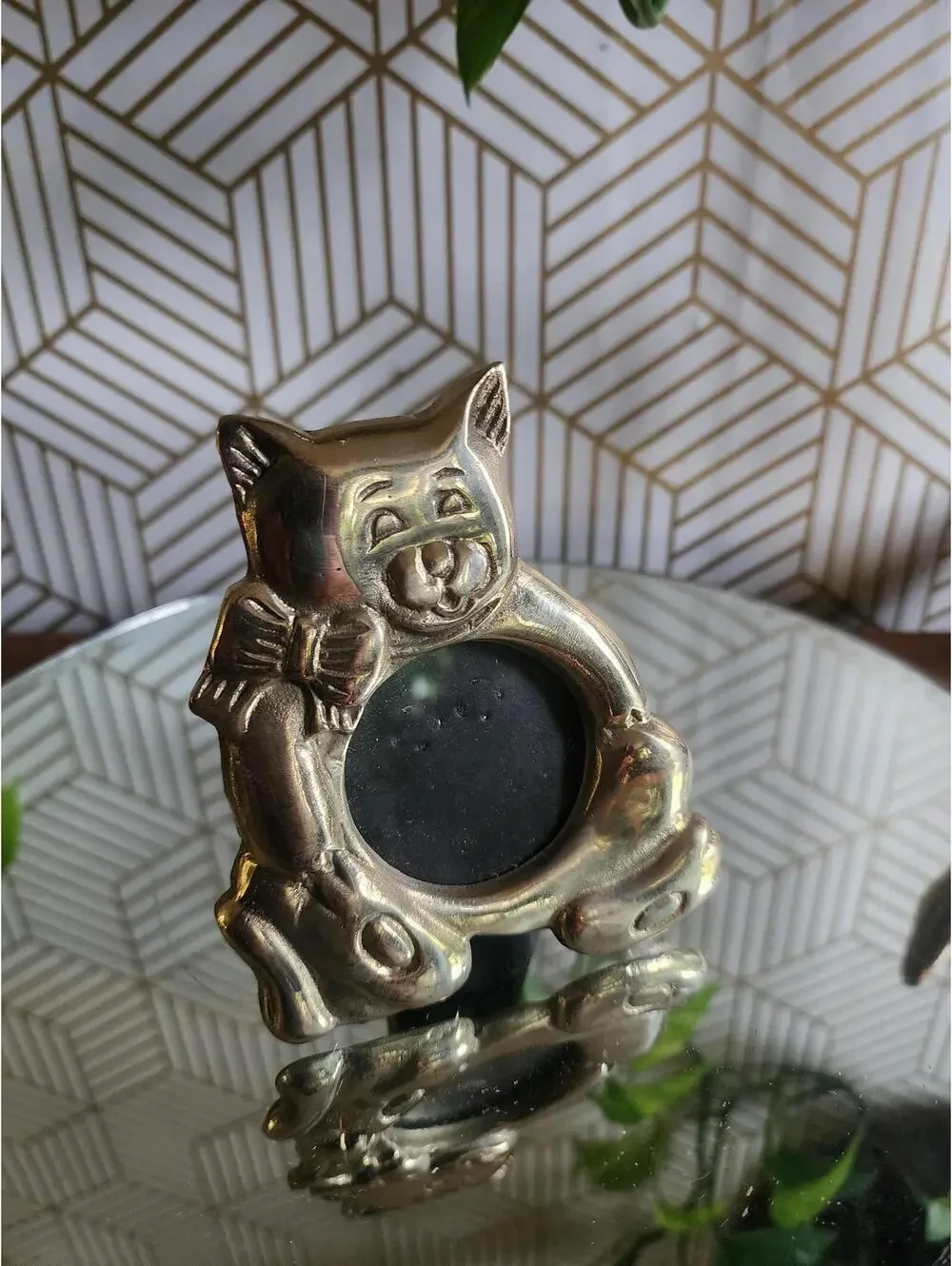 Vintage Brass Hallmark Cat Photo Picture Frame